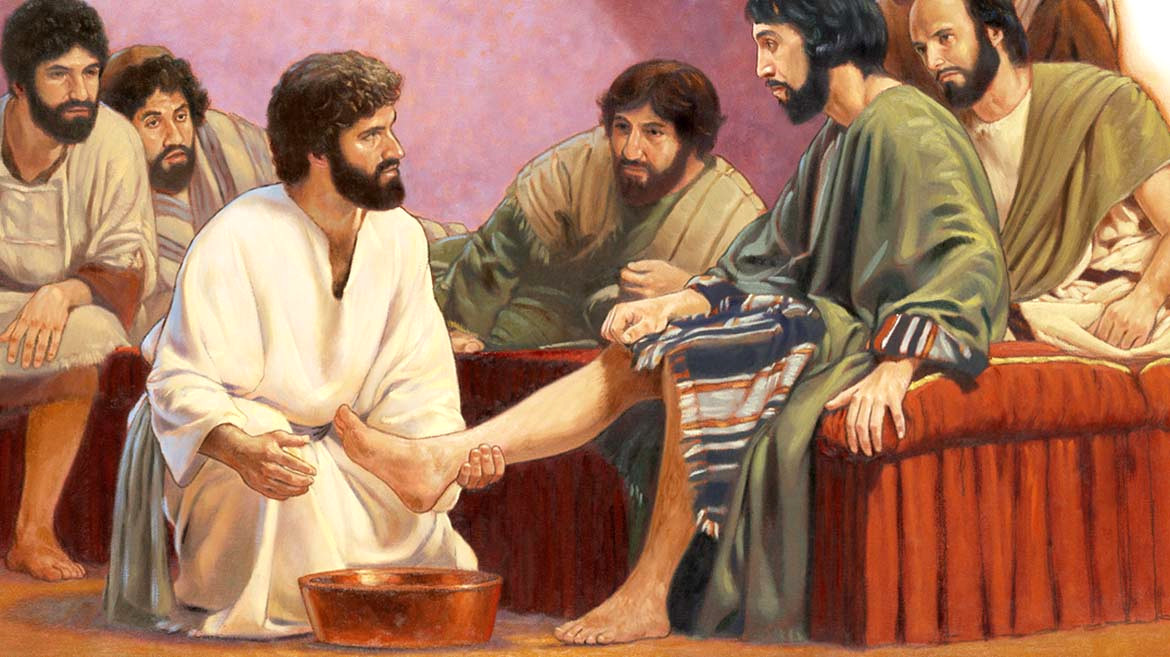 gesù lava i piedi a Pietro e lui dimostra il suo dissenso.